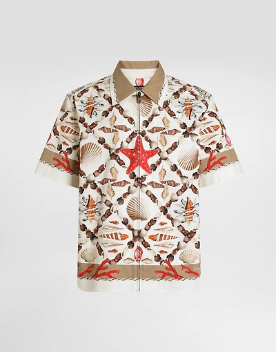 Shell-print stretch drill hawaii shirt
