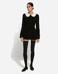 Tweed jacket with micro-sequin embellishment and satin collar