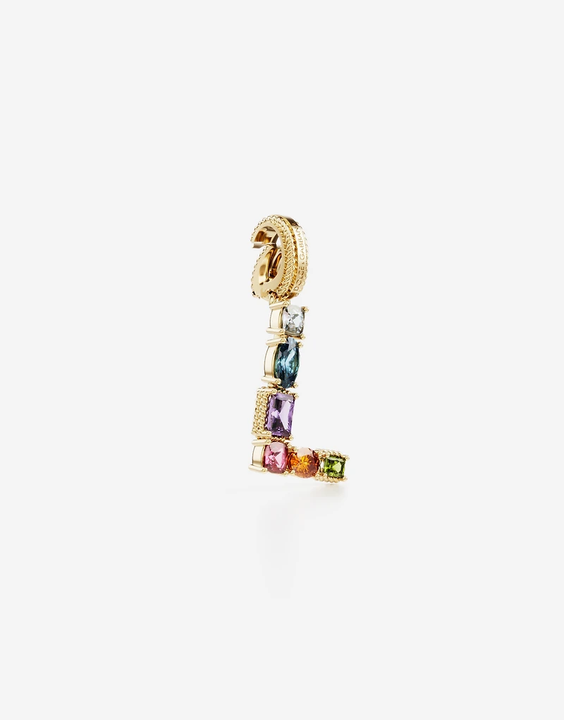 Charm Lettering 18-carat yellow gold and multicolored gems