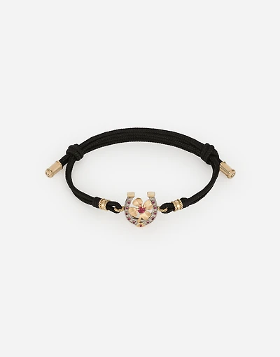  Good Luck Bracelet fabric with a pendant in 18 carat yellow gold
