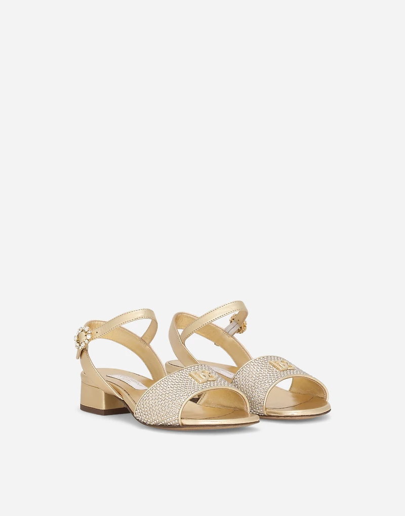 Foiled nappa leather sandals with fusible-rhinestones