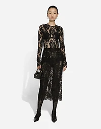 Calf-length floral lace dress