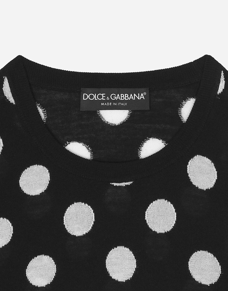 Wool and silk tank top with polka-dot inlay