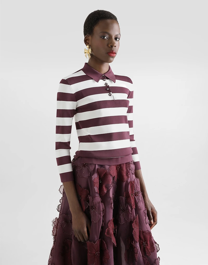 Striped viscose polo-shirt