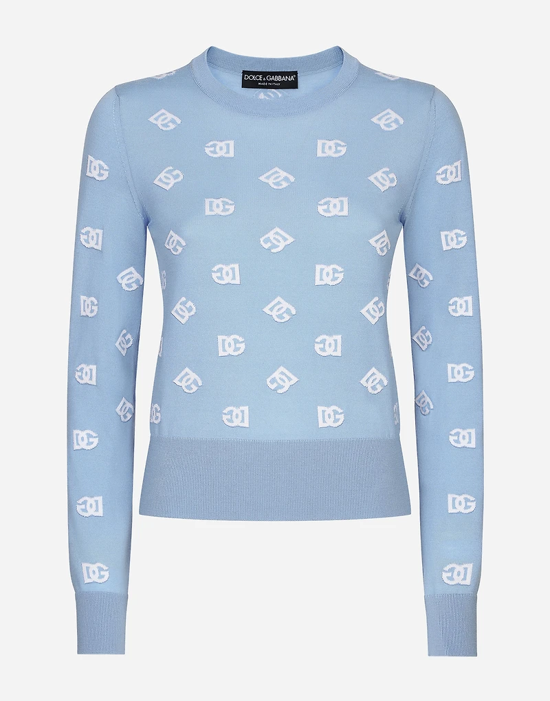 Wool and silk jacquard sweater with tonal DG logo