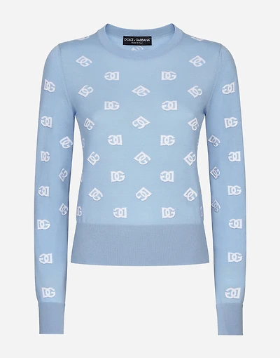 Wool and silk jacquard sweater with tonal DG logo
