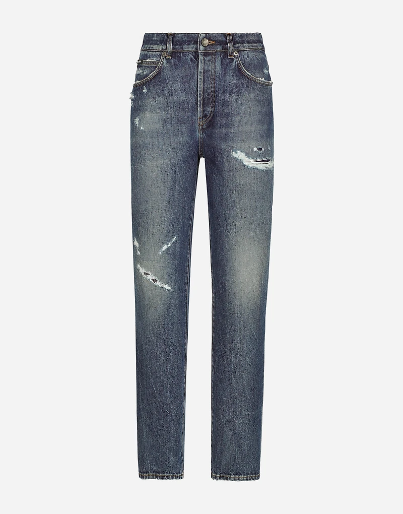 Denim jeans with rips