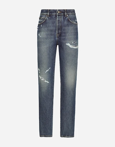 Denim jeans with rips