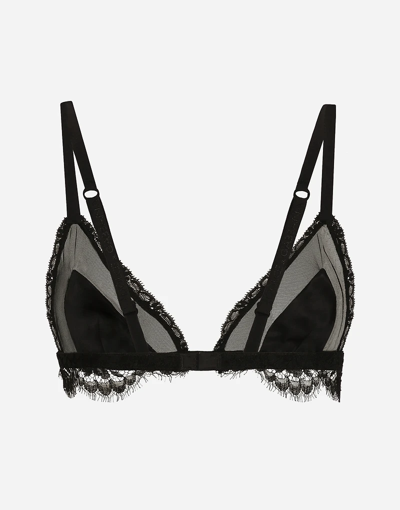 Satin, lace and tulle soft-cup triangle bra