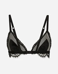 Satin, lace and tulle soft-cup triangle bra