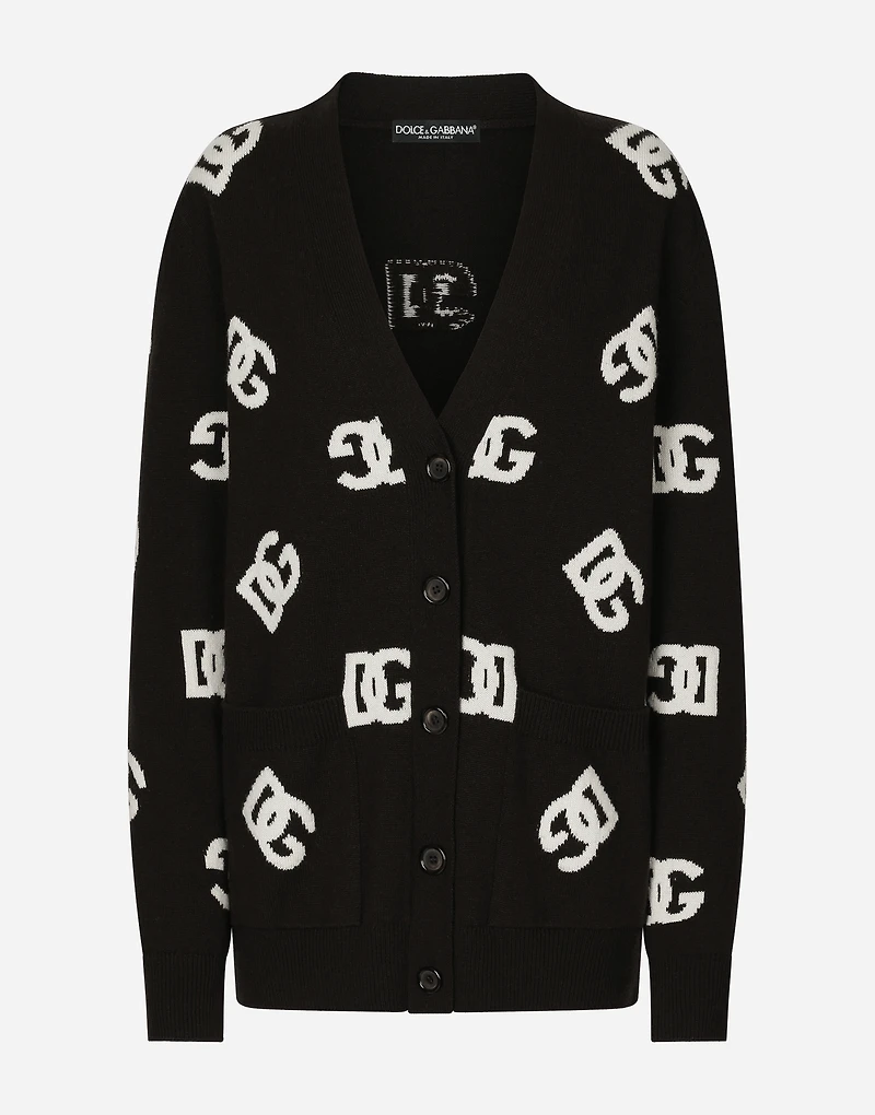 Wool cardigan with DG inlay