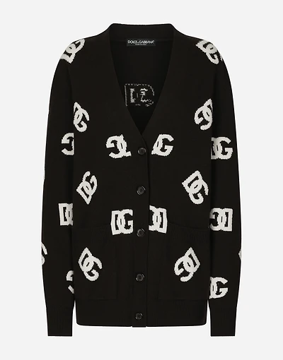 Wool cardigan with DG inlay