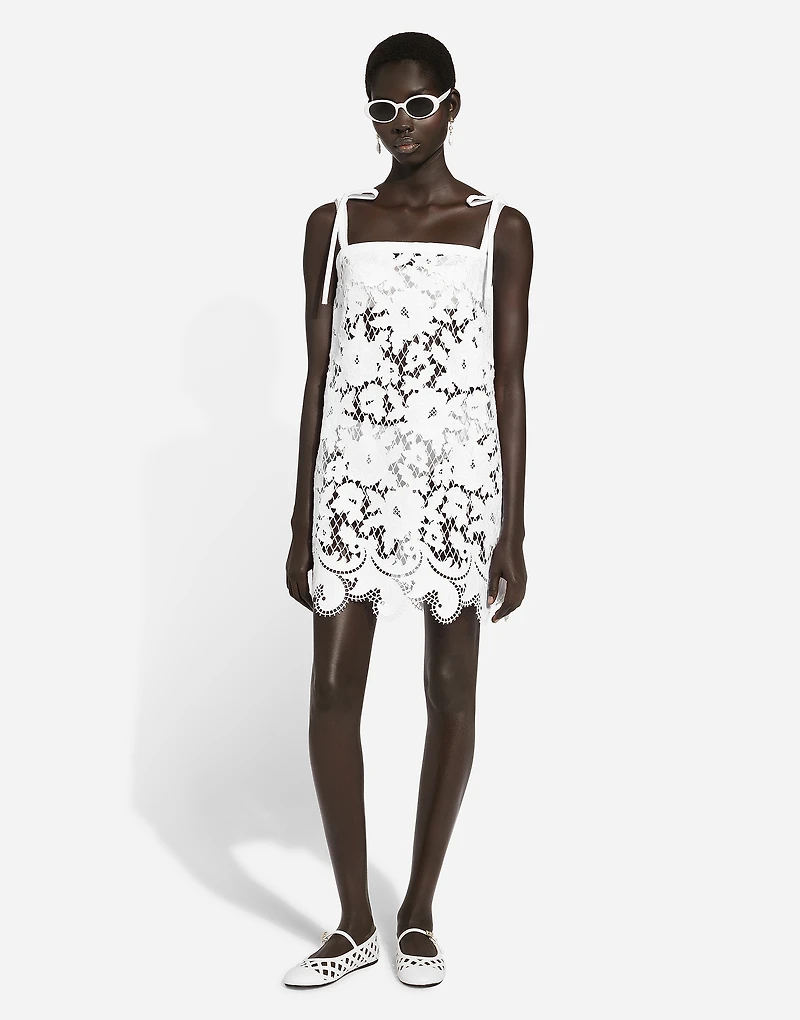 Cotton minidress with floral openwork embroidery