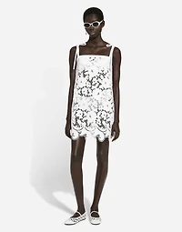 Cotton minidress with floral openwork embroidery