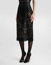 Branded stretch lace calf-length dress