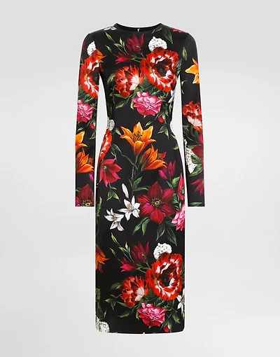 Printed fitted satin dress