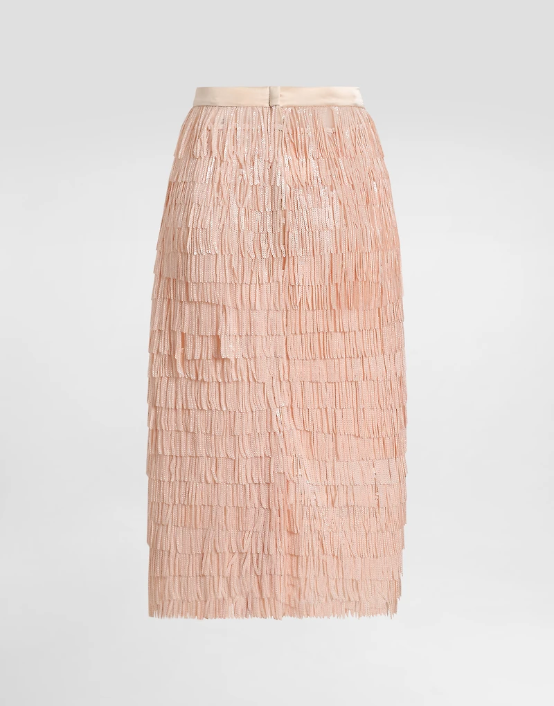Sequined midi skirt with fringed embellishment