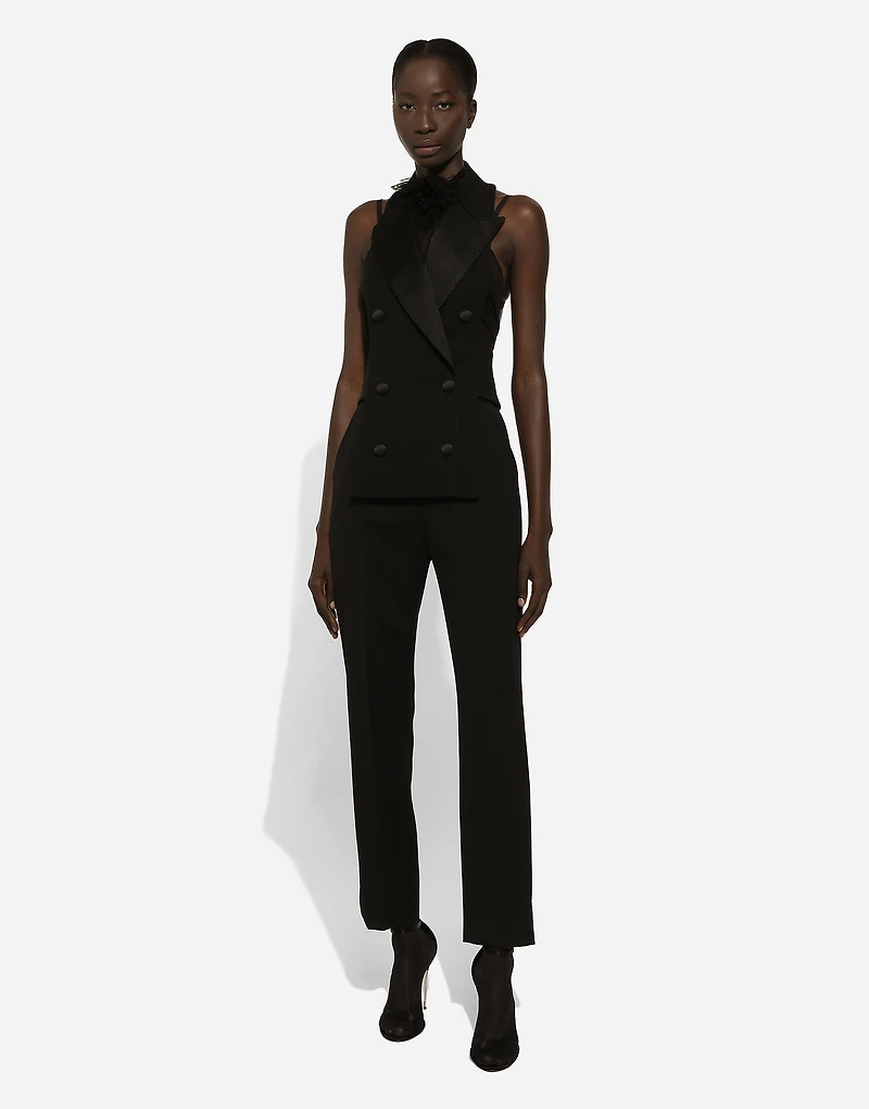 Double-breasted wool gabardine waistcoat
