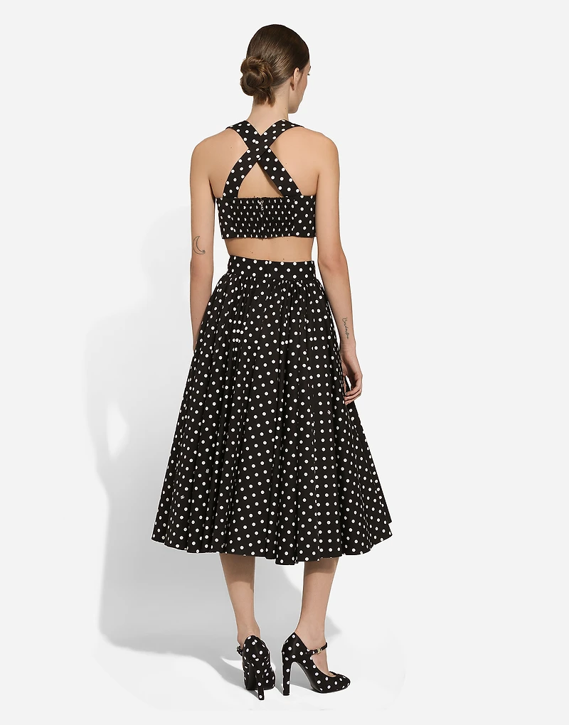 Cotton corset top with polka-dot print