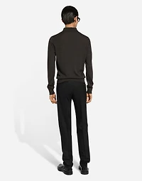 Long-sleeved cashmere polo-shirt with embroidered logo