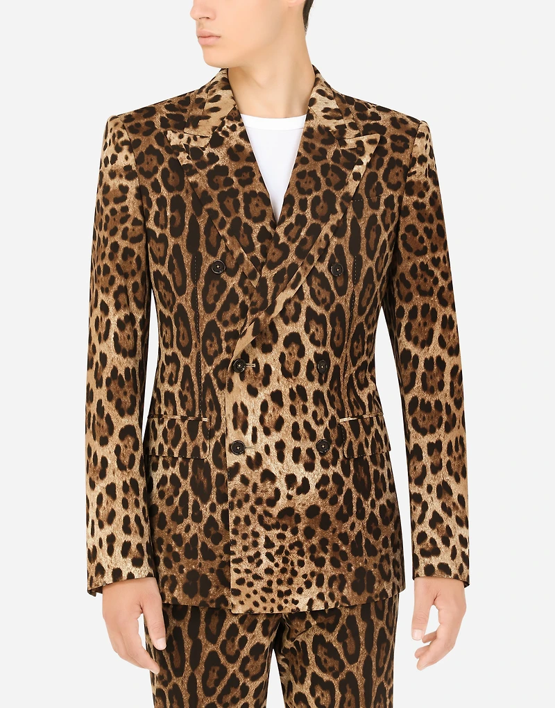Double-breasted wool Sicilia-fit suit with leopard print