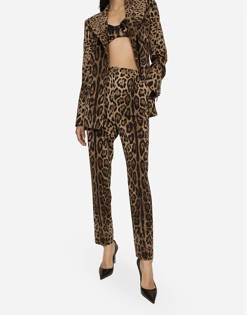 High-waisted pants leopard-print wool