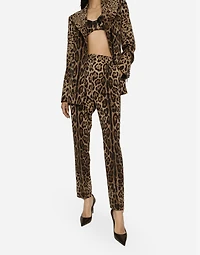 High-waisted pants leopard-print wool