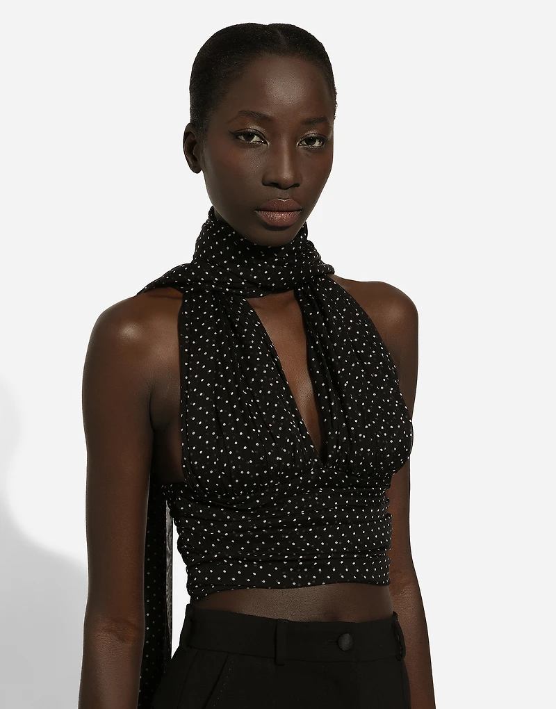 Chiffon top with polka-dot print and scarf detail