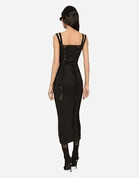 Jersey calf-length dress with lace inserts