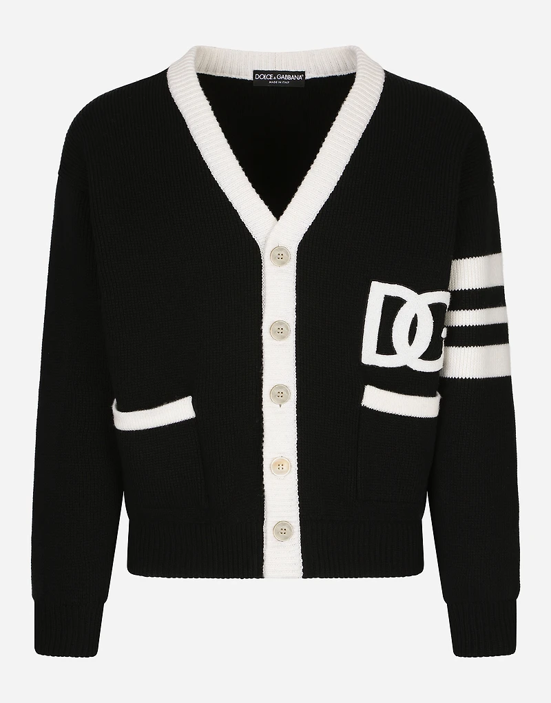 Wool fisherman’s rib cardigan with DG logo