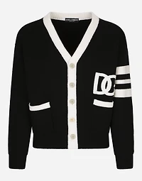 Wool fisherman’s rib cardigan with DG logo