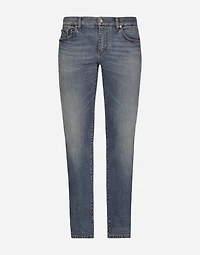 Washed skinny stretch jeans with whiskering