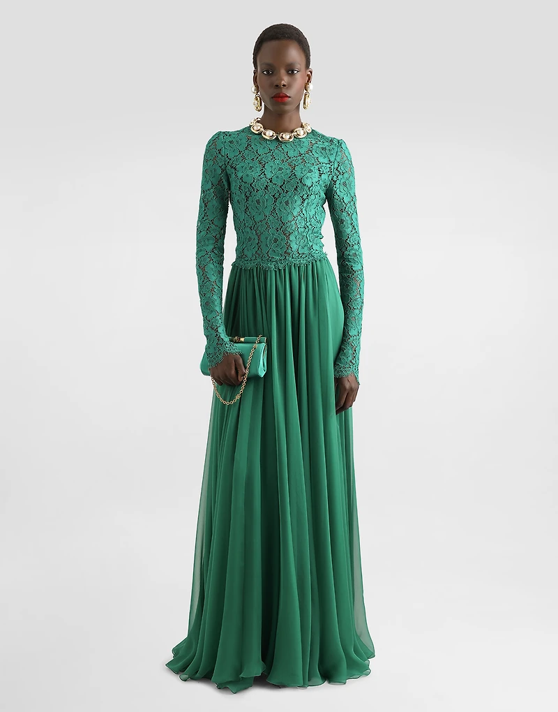 Long chiffon and lace dress