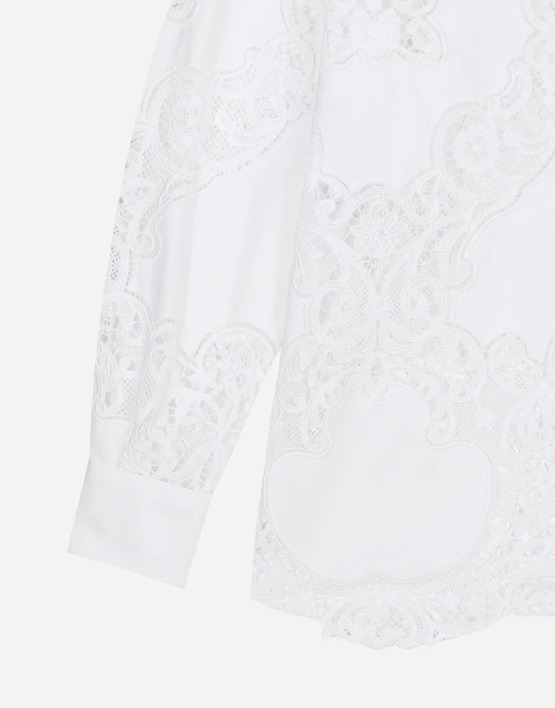Cotton shirt with floral openwork embroidery