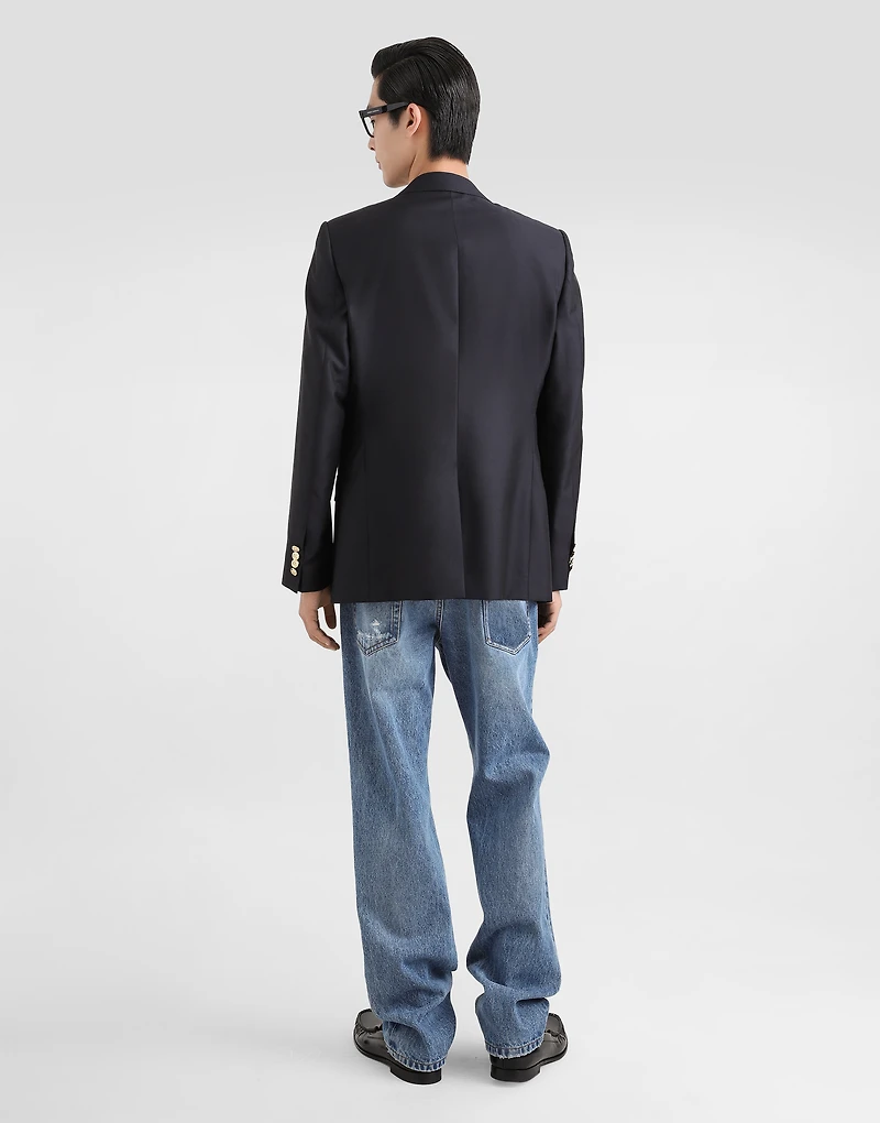 Single-breasted wool and silk jacket with patch
