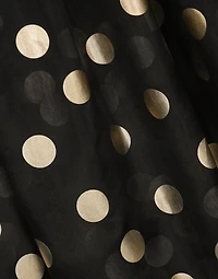 Long polka-dot silk organza dress with feathered details