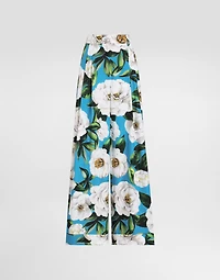 Cotton palazzo pants with gardenia print