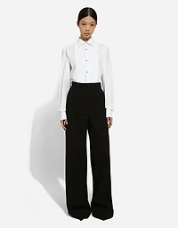 Flared wool gabardine pants