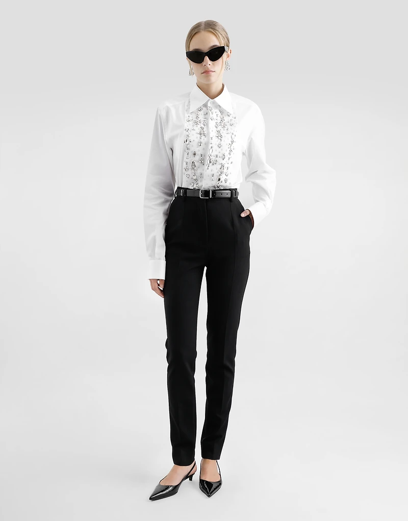 Cotton tuxedo shirt with rhinestone-embroidered front