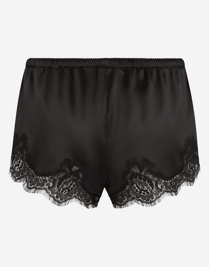 Satin lingerie shorts with lace detailing