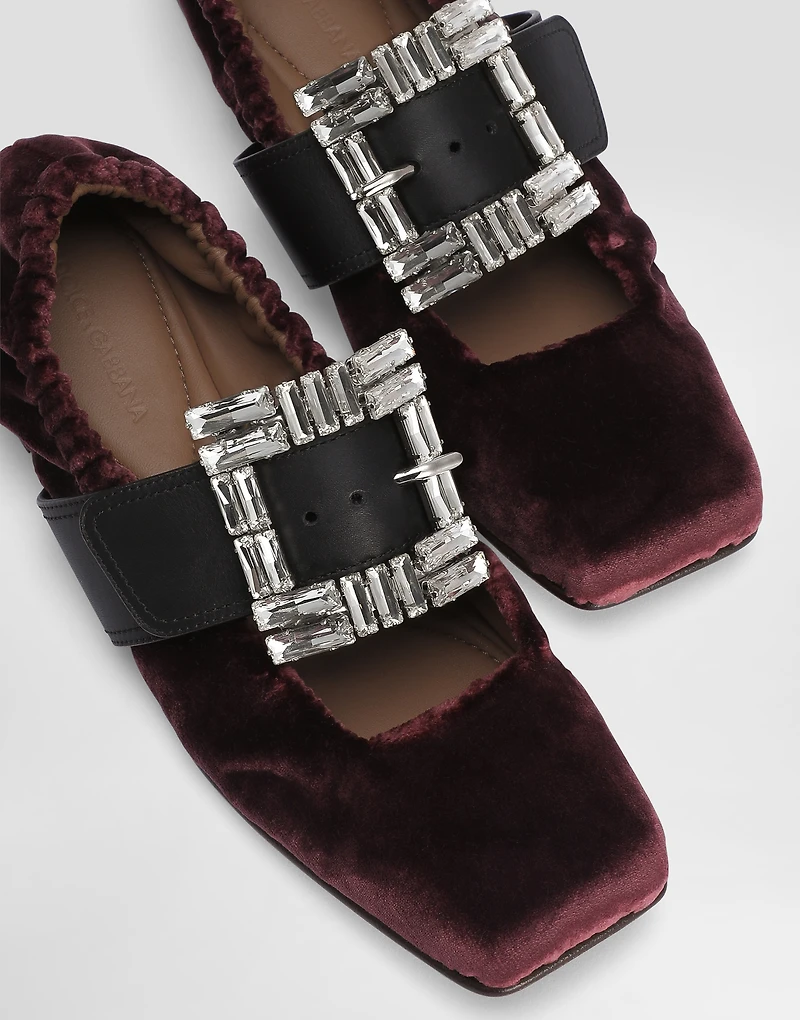 Velvet ballet flats with bejeweled buckle