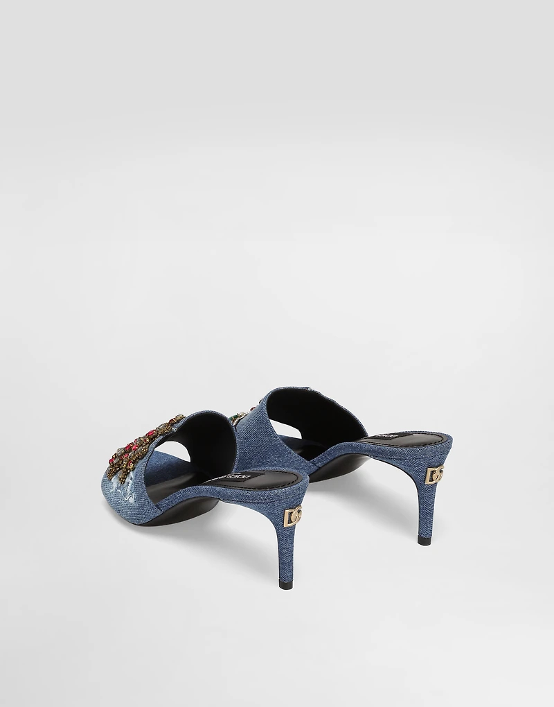 Denim sandals with patches and embroidery