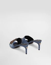 Denim sandals with patches and embroidery