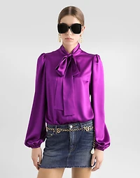 Silk satin shirt with pussy-bow