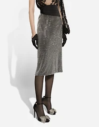 Calf-length crystal mesh skirt