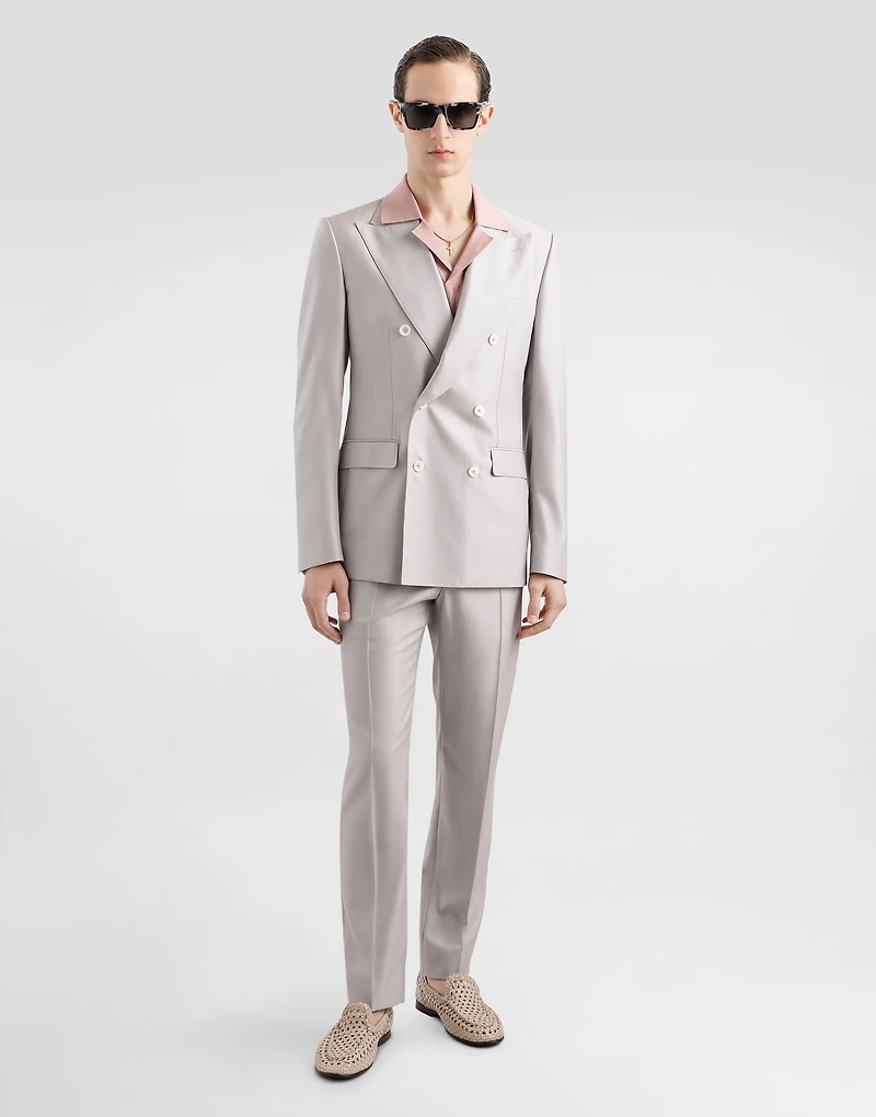 Deconstructed double-breasted wool and silk suit