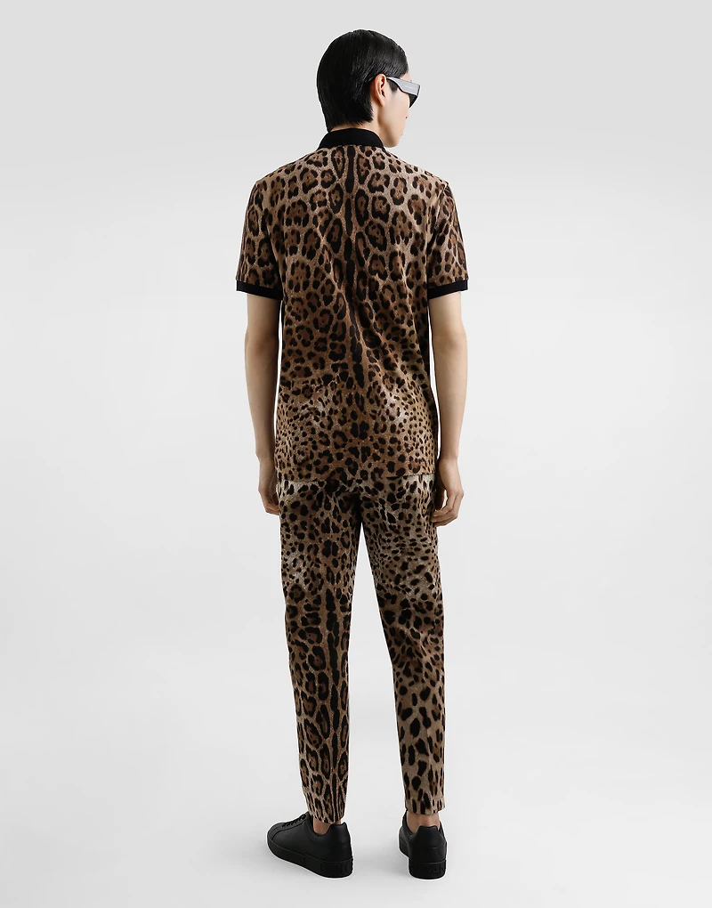 Cotton polo-shirt with leopard print