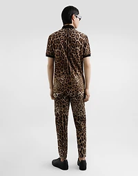 Cotton polo-shirt with leopard print