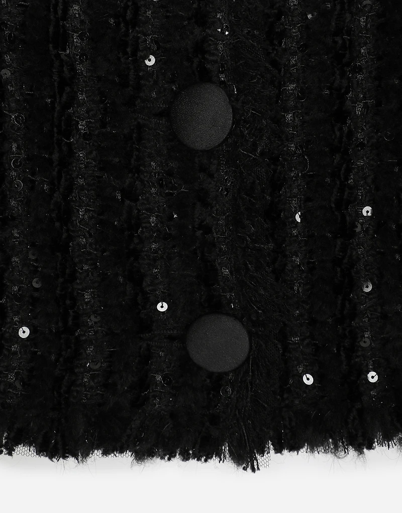 Short tweed jacket with micro-sequin embellishment