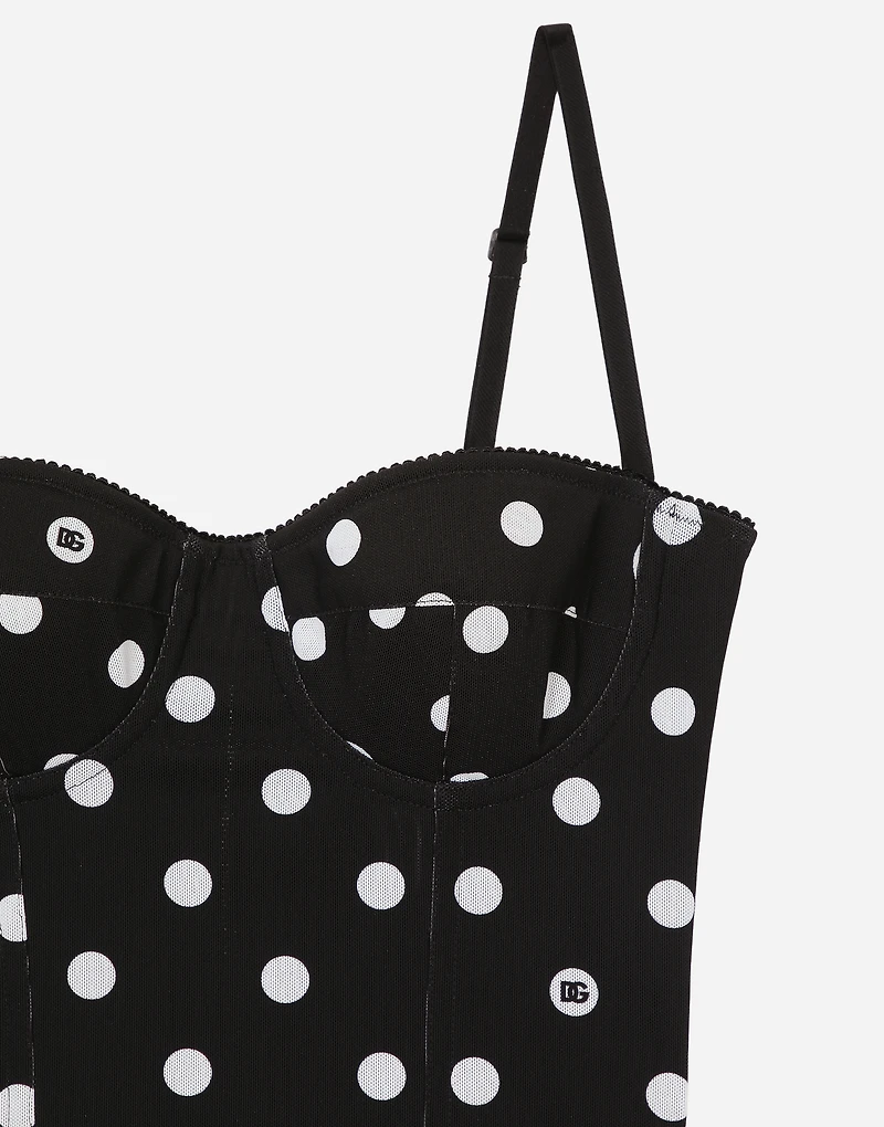 Marquisette sheath dress with polka-dot print and corset details